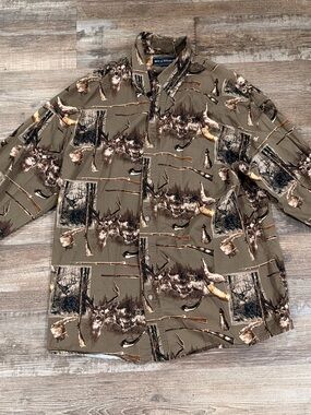 Bit & Bridle Olive Camo Wildlife Print Shirt Jacket